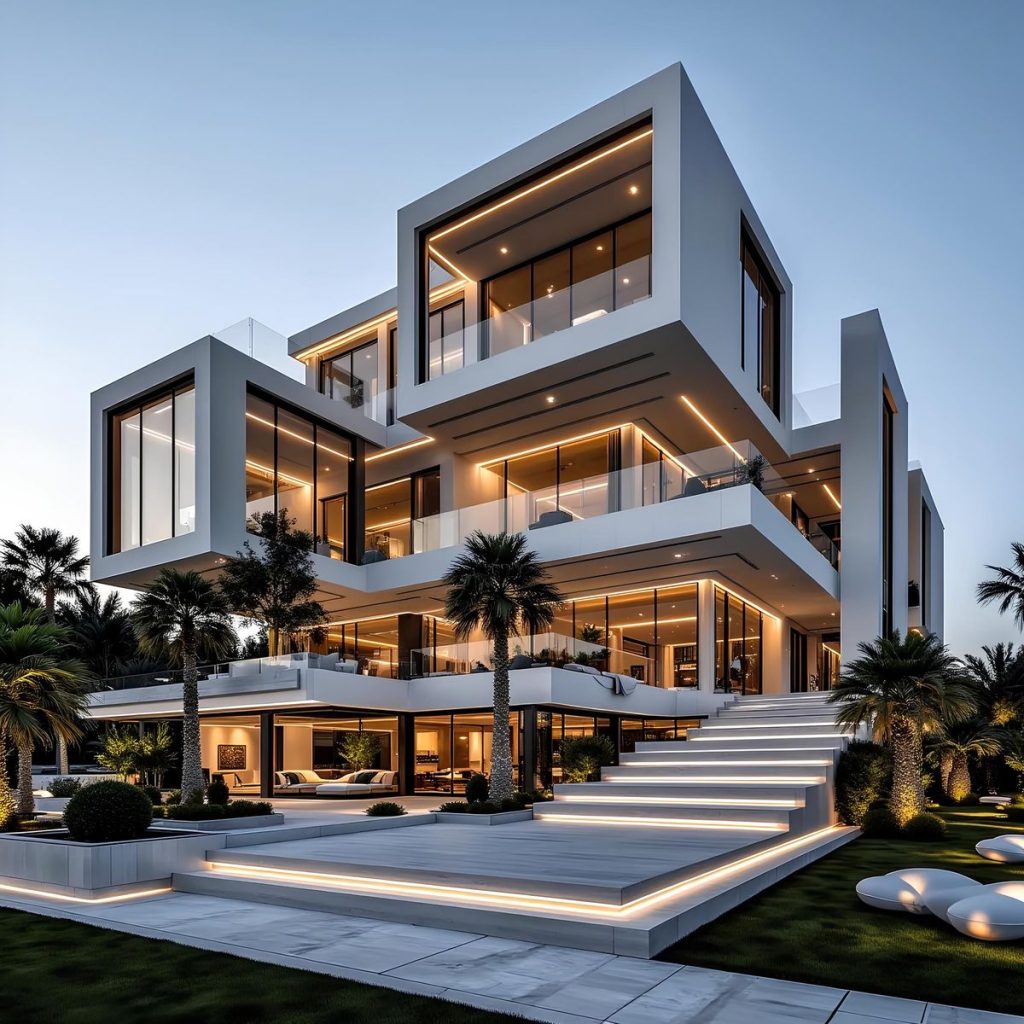 نورپردازی نمای ساختمان یکطبقه